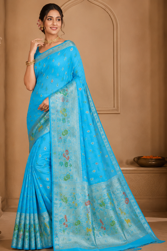Sky Blue Banarasi Khaddi Crepe Georgette Saree with Blouse