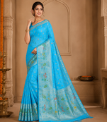 Sky Blue Banarasi Khaddi Crepe Georgette Saree with Blouse