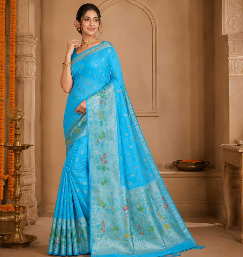 Sky Blue Banarasi Khaddi Crepe Georgette Saree with Blouse