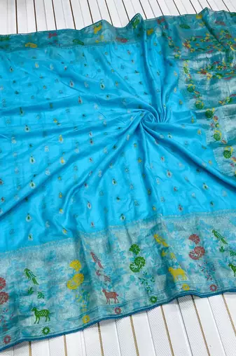 Sky Blue Banarasi Khaddi Crepe Georgette Saree with Blouse