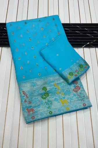 Sky Blue Banarasi Khaddi Crepe Georgette Saree with Blouse