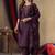 Wine embroidered roman silk straight kurti pant dupatta set