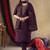 Wine embroidered roman silk straight kurti pant dupatta set