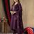 Wine embroidered roman silk straight kurti pant dupatta set