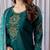 Green embroidered viscose silk straight kurti pant dupatta set