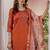 Orange embroidered viscose silk straight kurti pant dupatta set