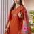 Orange embroidered marina viscose silk straight kurti pant dupatta set