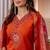 Orange embroidered marina viscose silk straight kurti pant dupatta set