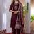 Wine embroidered marina viscose silk straight kurti pant dupatta set