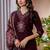 Wine embroidered marina viscose silk straight kurti pant dupatta set