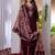 Wine embroidered marina viscose silk straight kurti pant dupatta set