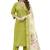 Perrot green embroidered marina viscose silk straight kurti pant dupatta set