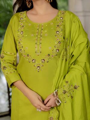 Perrot embroidered marina silk straight kurti pant dupatta set 5