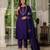 Violet embroidered marina silk straight kurti pant dupatta set