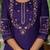 Violet embroidered marina silk straight kurti pant dupatta set