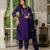 Violet embroidered marina silk straight kurti pant dupatta set
