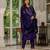 Violet embroidered marina silk straight kurti pant dupatta set
