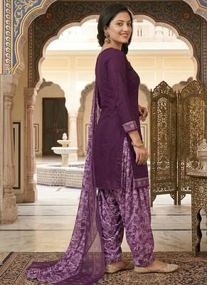 Purple printed cotton blend stitched floral print salwar kurta dupatta for women 2