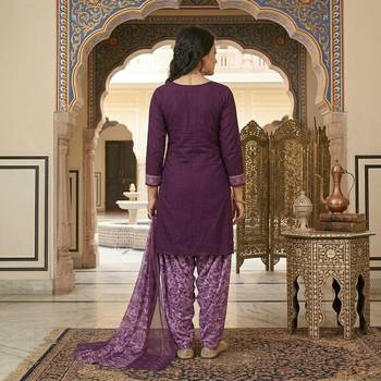 Purple printed cotton blend stitched floral print salwar kurta dupatta for women 3