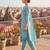 Teal printed cotton blend stitched geometric print salwar kurta dupatta for women