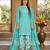 Teal printed cotton blend stitched geometric print salwar kurta dupatta for women