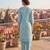 Teal printed cotton blend stitched geometric print salwar kurta dupatta for women