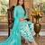 Teal printed cotton blend stitched geometric print salwar kurta dupatta for women