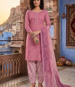 Pink printed cotton blend stitched bandhani print salwar kurta dupatta for women