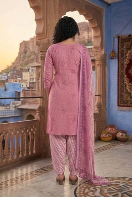 Pink printed cotton blend stitched bandhani print salwar kurta dupatta for women 3