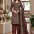 Brown printed cotton blend stitched ethnic motif print salwar kurta dupatta for women