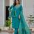 Skyblue coding embroidery with sequins work  roman silk straight kurti pant dupatta set