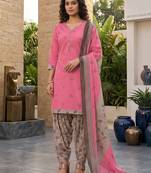 Peach printed cotton blend stitched geometric print salwar kurta dupatta for women
