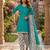 Teal printed cotton blend stitched geometric print salwar kurta dupatta for women