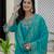 Skyblue coding embroidery with sequins work  roman silk straight kurti pant dupatta set