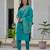 Skyblue coding embroidery with sequins work  roman silk straight kurti pant dupatta set