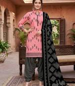 Pink printed cotton blend stitched geometric print salwar kurta dupatta for women