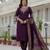 Wine coding embroidery with sequins work  roman silk straight kurti pant dupatta set