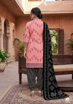 Pink printed cotton blend stitched geometric print salwar kurta dupatta for women 3