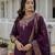 Wine coding embroidery with sequins work  roman silk straight kurti pant dupatta set