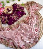 Light Pink Color embroidery  sequence Work Silk Blend Saree