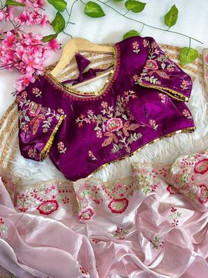 Light Pink Color embroidery  sequence Work Silk Blend Saree 2
