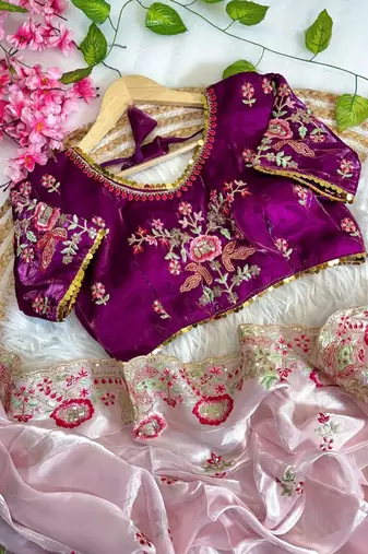 Light Pink Color embroidery  sequence Work Silk Blend Saree