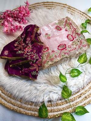 Light Pink Color embroidery  sequence Work Silk Blend Saree 3