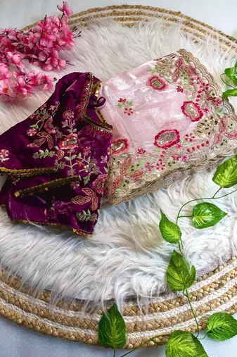 Light Pink Color embroidery  sequence Work Silk Blend Saree