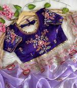 Lavender Color embroidery  sequence Work Silk Blend Saree