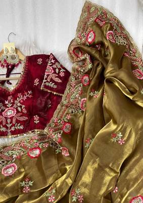 Mehndi Green Color embroidery  sequence Work Silk Blend Saree 2