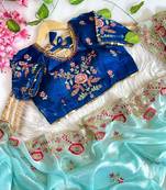 Sky Blue Color embroidery  sequence Work Silk Blend Saree