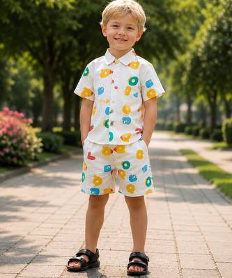 Multicolor printed cotton blend kids cord set 1