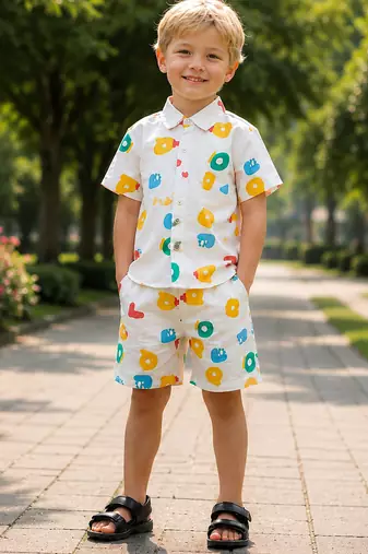 Multicolor printed cotton blend kids cord set