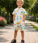 Multicolor printed cotton blend kids cord set